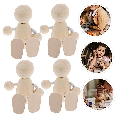 Tofficu 4pcs Unfinished Wooden Figurines Wooden Peg Dolls Unfinished Wooden Doll DIY Peg Dolls Unfinished Peg People Unfinished Dolls Pegs Wooden Tofficu