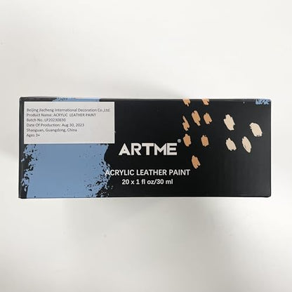 ARTME Acrylic Leather Paint Set, 20 Colors x 30ml Acrylic Leather Dye Kit Perfect for Shoes, Sneakers, Jackets, Leather Sofa, and Car Seat - WoodArtSupply