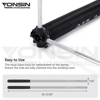 YONSIN 2 Pcs Winding Rods for Torsion Springs, 7/16"(D) x16-11/16"(L), Steel in Zinc, Winding Bars for Replacing or Adjusting Garage Door Torsion - WoodArtSupply