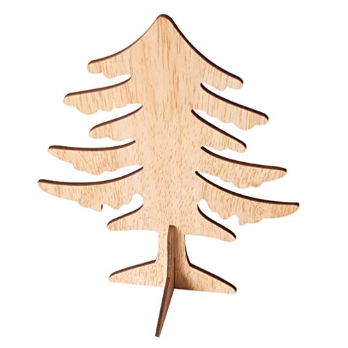 Amosfun 6pcs Wooden Christmas Tree Crafts 3D Unfinished Natural Wood Cutouts Sculpture Tabletop Xmas Tree Ornament for Cabinet Bookshelf Party Decor Amosfun