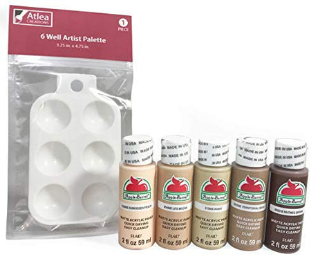 Apple Barrel Acrylic Skin Tone Paint Colors (2 Ounce Bottles) & Artist Palette Set Atlea Creations