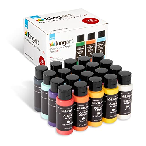 KINGART Outdoor Acrylic Paint, 60ml (2oz) Bottle, Set of 20 Unique Colors KINGART