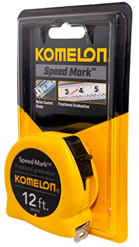 Komelon SM3912 Speed Mark Acrylic Coated Steel Blade Tape Measure 12-Inch by 5/8-Inch, Yellow Case - WoodArtSupply