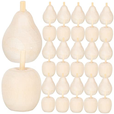 Artibetter 40pcs Wooden Fruit Ornaments Artificial Pear Unfinished Wooden Crafts DIY Unpainted Fruit for Crafts DIY Fruit Crafts Wooden People Peg ARTIBETTER