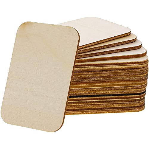 60 Pack Unfinished Wood Cutouts for Crafts, Rectangle Wooden Slices for DIY Projects (2 x 3 in) Bright Creations
