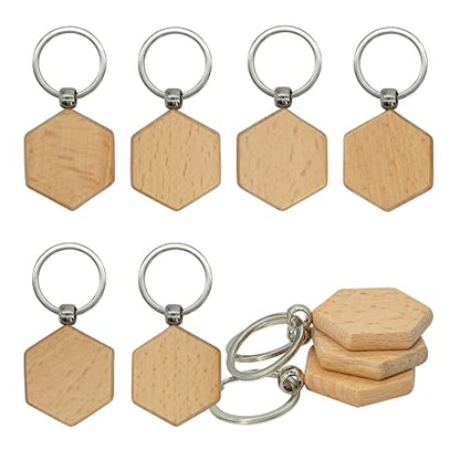 Hexagon Wood Engraving Blanks Wood Blanks Blank Wooden Key Tag with Keychain 20 Pcs - WoodArtSupply