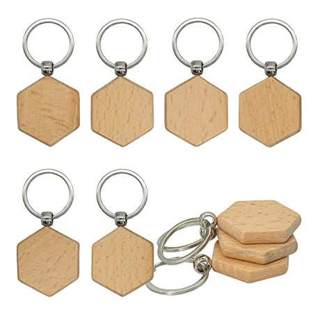 Hexagon Wood Engraving Blanks Wood Blanks Blank Wooden Key Tag with Keychain 20 Pcs TFoRibbon