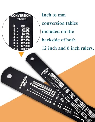 Zotemo Metal Ruler Kit 12 Inch and 6 Inch, Stainless Steel Rulers with Centimeters, Inches and Conversion Table for Office and School, 2 Pack Zotemo