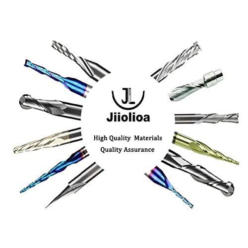 Jiiolioa ZQ21A3 CNC Router Bits 2D&3D Carving 3.6 Deg Tapered Angle 2 Flute Ball Nose 1/4" Shank 1/16"X1 1/2"X1/4"X3"