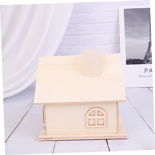 VILLCASE Box House Shaped Money Bank Wood House Organizer Unfinished Piggy Bank Cash Coin Can Kid Coin Bank DIY Wood Coin Bank Desktop Wood Holder