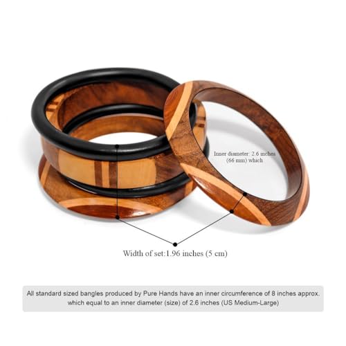 Pure Hands Muse Elation - Wooden Bracelet, Handmade Set of 5 Chunky Wood Bangle Bracelet for Girls (Medium Hand Size - Costume Wooden Jewelry) - WoodArtSupply