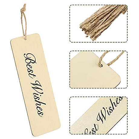 Wood Blank Bookmarks DIY Wooden Craft Bookmark Unfinished Wood Hanging Tags Rectangle Shape Blank Bookmark Ornaments with Holes and Ropes for Zonon