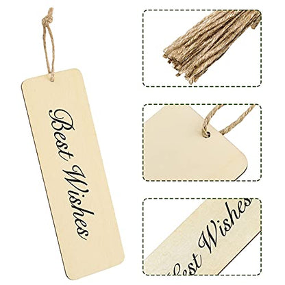 36 Sets Large Size Wood Blank Bookmarks Rectangle Shape Blank Hanging Tags Unfinished Wooden Book Markers Ornaments with Holes and Ropes for DIY