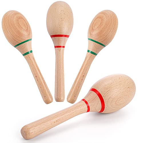 Foraineam 4 Pieces Maracas 8 inch Wooden Hand Percussion Rattles, Beech Wood Rumba Shakers Noisemaker Party Favors Supplies Musical Instrument for Foraineam
