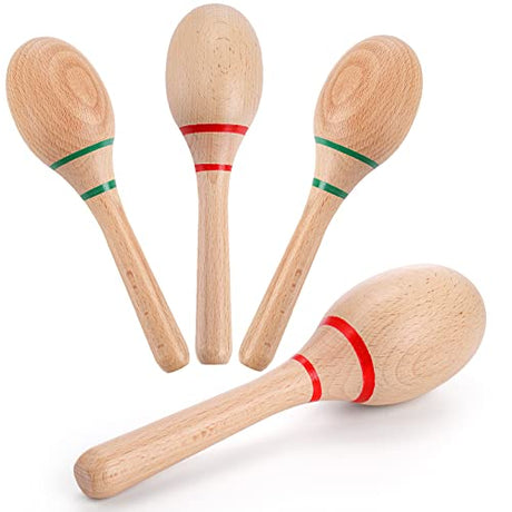 Foraineam 4 Pieces Maracas 8 inch Wooden Hand Percussion Rattles, Beech Wood Rumba Shakers Noisemaker Party Favors Supplies Musical Instrument for Foraineam