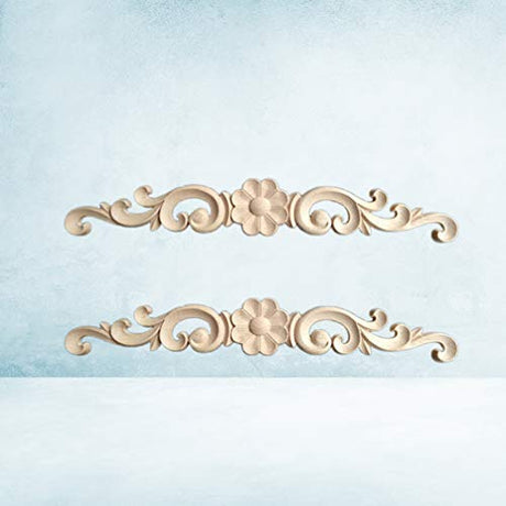 2pcs Wood Carving Sticky Flower Delicate Door Head Carving Flowers Wood Applique Wood Appliques,Decorative Wood Appliques for Furniture Cabinet Door HEALLILY