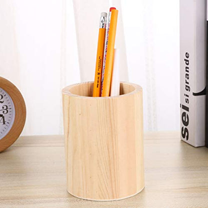 Wooden Pen and Pencil Holder 2 Pcs Wood Pencil Holder Brush Container Holder Desktop Wooden Container Multi Use Holder for Home Office DIY (Round
