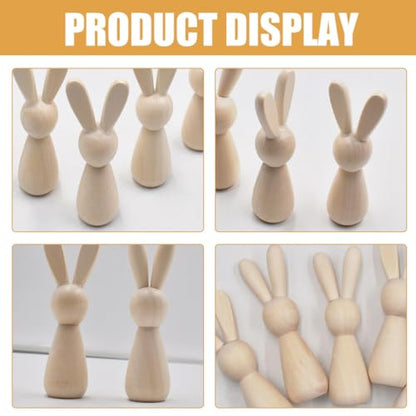 ABOOFAN Unfinished Wooden Bunny,4pcs Blank Wood Rabbit Peg Doll Figure Cutout Table Statue Model Desktop Centerpiece for Kids DIY Painting Home