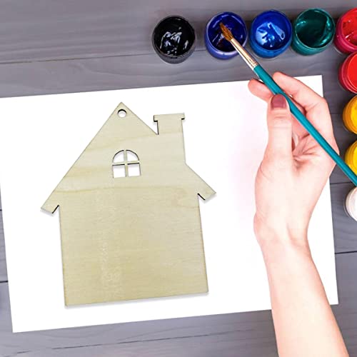 20pcs Unfinished House Wood Cut Out House Wood DIY Crafts Cutouts Blank Wooden House Shaped Hanging Ornaments JEKEJIAJIU