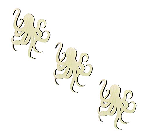 3 Pack of 6 inch Octopus Wood cutouts, Unfinished Octopus wood cutout, DIY Craft wooden cutout Generic