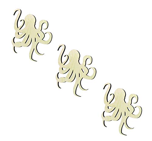 3 Pack of 6 inch Octopus Wood cutouts, Unfinished Octopus wood cutout, DIY Craft wooden cutout - WoodArtSupply