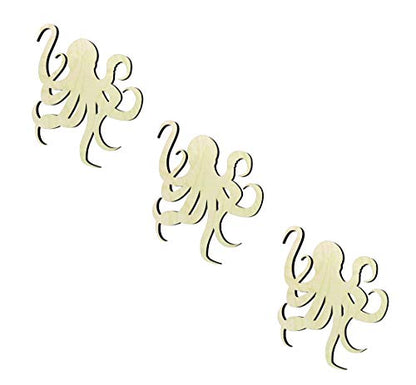 3 Pack of 6 inch Octopus Wood cutouts, Unfinished Octopus wood cutout, DIY Craft wooden cutout - WoodArtSupply