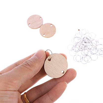 SEWACC Birthday Calendar Wall Hanging 50pcs Blank Wood Circle Pendants Round Wooden Circle Discs with Hole and Rings Birthday Board Tags Pendant