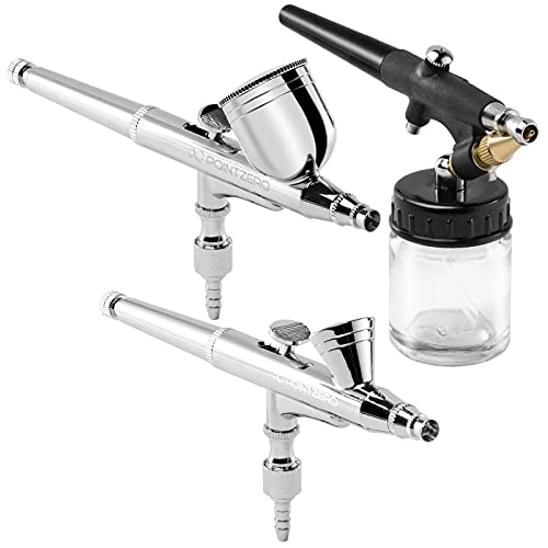PointZero Airbrush Dual Action Airbrush Kit with 3 Airbrushes PointZero