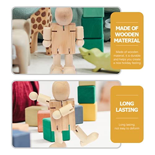 Kisangel 4pcs Wooden Robot Kids Wooden Toys Arts and Crafts for Unfinished Bodies Joint Figure Wooden Doll Adjustable Wooden Figure Paintable Wooden