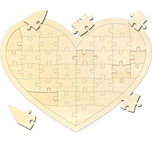 Blank Puzzle Heart Shape with 40 Pieces, Blank Heart Wooden Jigsaw Puzzle with Puzzle Tray for Crafts & DIY, Custom Puzzle 11.2x8.4 Inches 1 Pack MoinKidz