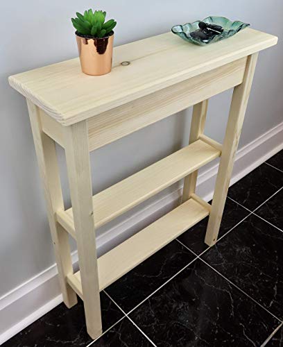 24" Narrow Console Sofa Table - Unfinished Foyer Pine Table With 2 Bottom Storage Shelf - WoodArtSupply