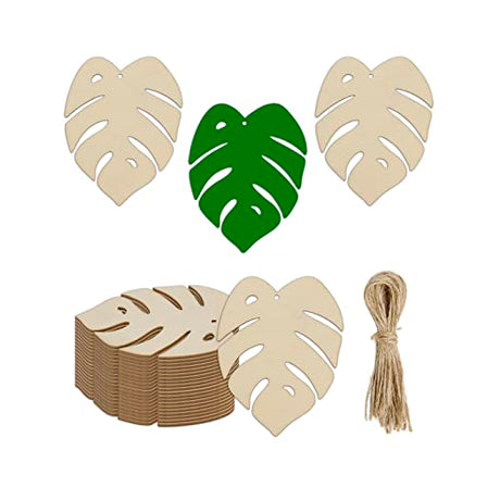 20pcs Turtle Leaf Wood Cutouts DIY Craft Blank Tropical Palm Leaf Unfinished Wood Gift Tags Ornaments for Wedding Birthday Summer Hawaii Luau Theme JANOU
