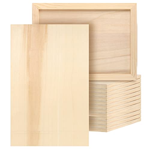JOIKIT 14 Pack 9 x 12 Inch Wood Canvas Panels, Artist Wooden Canvas Board Unfinished Wood Cradled Painting Panel Boards for Burning, Pouring, String