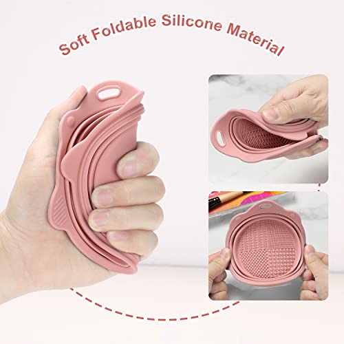 Foldable Silicone Makeup Brush Cleaner Bowl - Etercycle Portable Cleaning Tool for Brushes, Powder Puffs, and Sponges (Pink) - WoodArtSupply