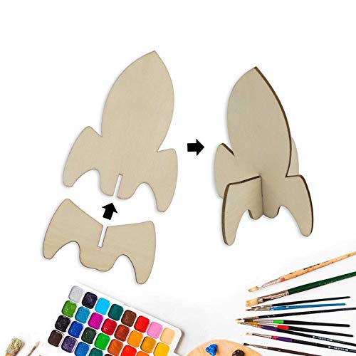 Creaides Outer Space Wood Cutouts Crafts Wooden Stand Up Rocket Shaped Tabletop Ornaments for DIY Projects Wedding Birthday Party Decoration Creaides
