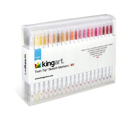 KINGART Studio Twin-Tip Sketch Markers, Set of 60 Unique & Vivid Colors, Set of 60 - WoodArtSupply