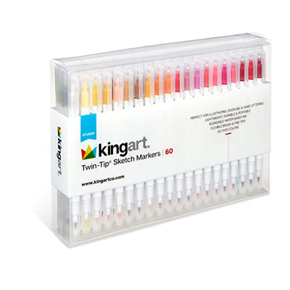 KINGART Studio Twin-Tip Sketch Markers, Set of 60 Unique & Vivid Colors, Set of 60 - WoodArtSupply