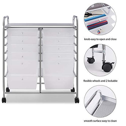 Giantex 12 Drawer Rolling Storage Cart Tools Scrapbook Paper Office School Organizer (White) - WoodArtSupply