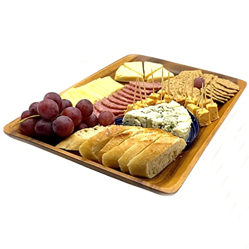 Wrightmart Wooden Trays, Set of 2, Decorative Rustic Food, Fruit, and Snack, Charcuterie-Appetizer Servers – Perfect Kitchen, Ottoman or Coffee Table