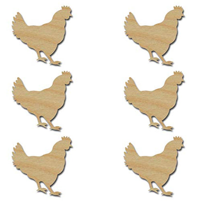 Chicken Hen Shape Unfinished Wood Cut Out 3" Inch 6 Pieces HEN03-06