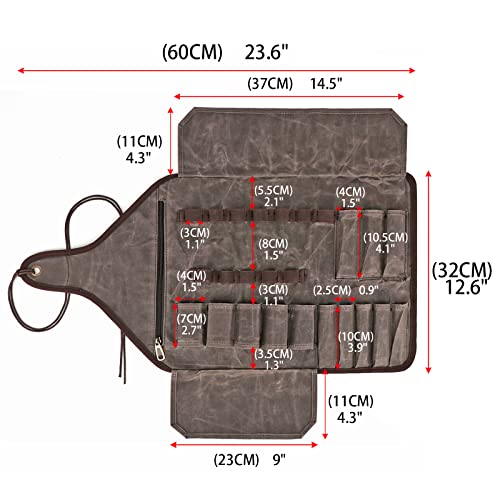 TOURBON Waxed Canvas Tool Roll Up Bag, 25-Pocket Wood Carving Chisel Carrying Case, Multi-Purpose Tool Pouch with Zipped Compartments - WoodArtSupply