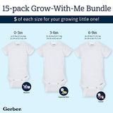 Gerber Baby 15 Piece Onesies Bodysuit Multi Size Pack, White, (0-3M, 3-6M, 6-9M) Gerber