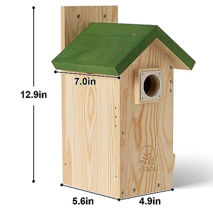 Wooden Bird House for Outside, Bird Box with Viewing Window and Predator Guard, Bluebird Houses for Outside Clearance, Nesting House on a Pole for