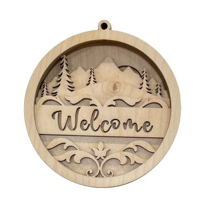 Decorative Scene Welcome Round Sign 6 Pieces Laser Cut Out Unfinished RND2 - WoodArtSupply