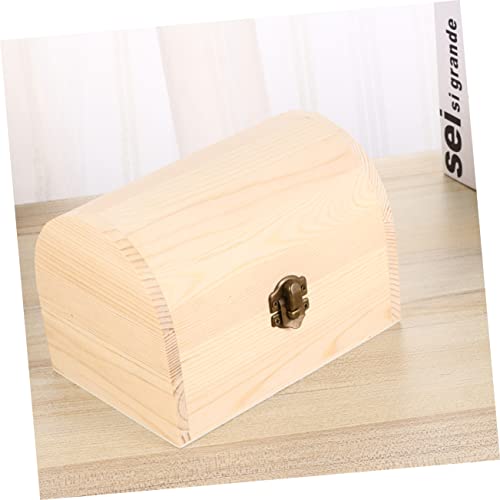 VOSAREA Wooden Case Jewelry Storage Wooden Treasure Chest Wooden Jewelry Unfinished Pine Wood Craft Case Organizer Wood Case Arched Lock Case Manual VOSAREA