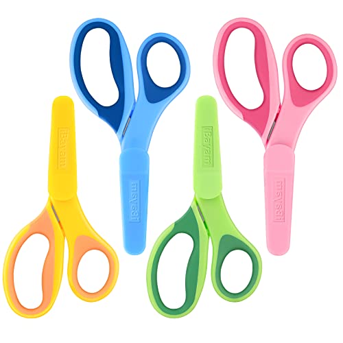 Kids Scissors, iBayam 5" Kid Scissors with Cover, Safety Small scissors, Student Blunt Tip Scissors for School Kids Age 4-7 8 9 10-12, Classroom - WoodArtSupply