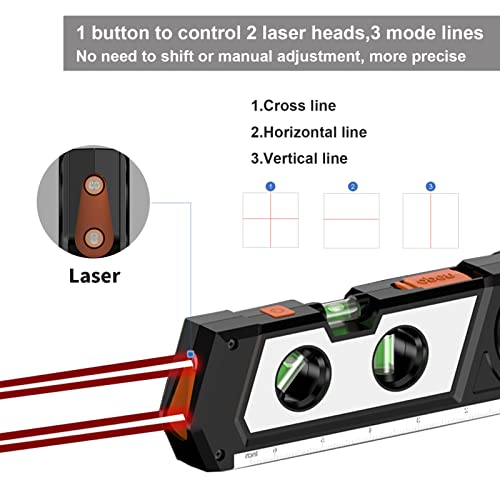Laser Level Line Tool, 4 in 1 Multipurpose Standard Cross Line Laser Level, 10ft/3M Measure Tape Ruler, 3 Mode Laser Line,3 leveling bubble and Ruler