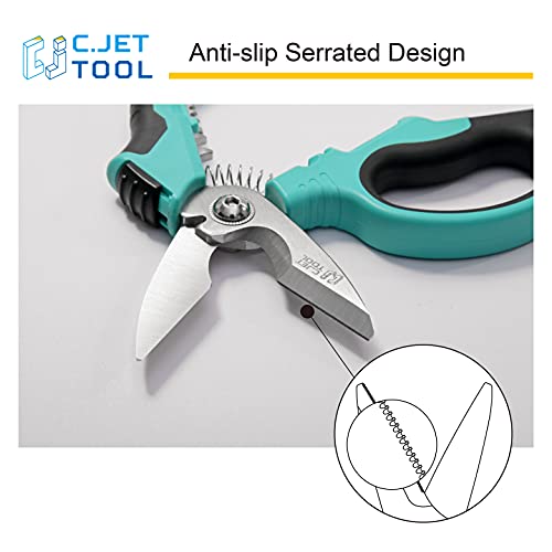 C.JET TOOL 8" Stainless Angle Type Electrician Scissors Heavy Duty Professional for Aluminium Copper Soft Cable - WoodArtSupply