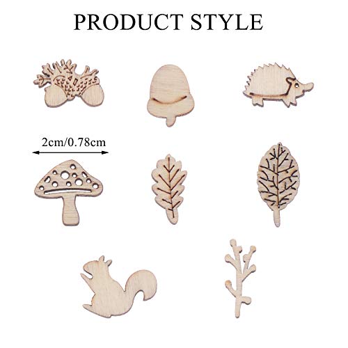 300Pcs Wooden Embellishments,Mushroom Squirrel Shape Wooden Cutouts Wooden Scrapbooking DIY Handmade Crafts Children Graffiti Home Decor Wooden Leaf Haiabei
