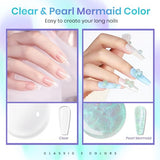 MIZHSE Solid Builder Gel – 2PCS 1oz Mermaid Pearl & Clear Hard Gel for Nails Kit with Nail Forms 3D Silicone Mold Soak-off U V 3D Nail Gel for Nail MIZHSE